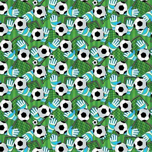 Footballs &amp; Gants Digital Cotton Craft Fabric, Vert