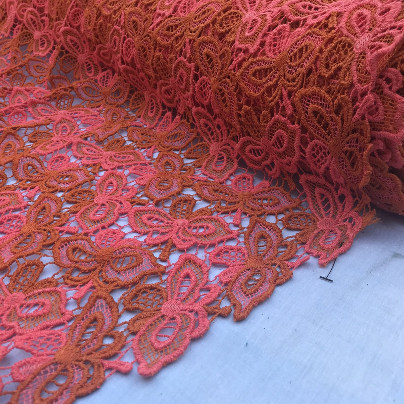 Tissu de mariée africain en dentelle de coton épais papillon, orange/rose