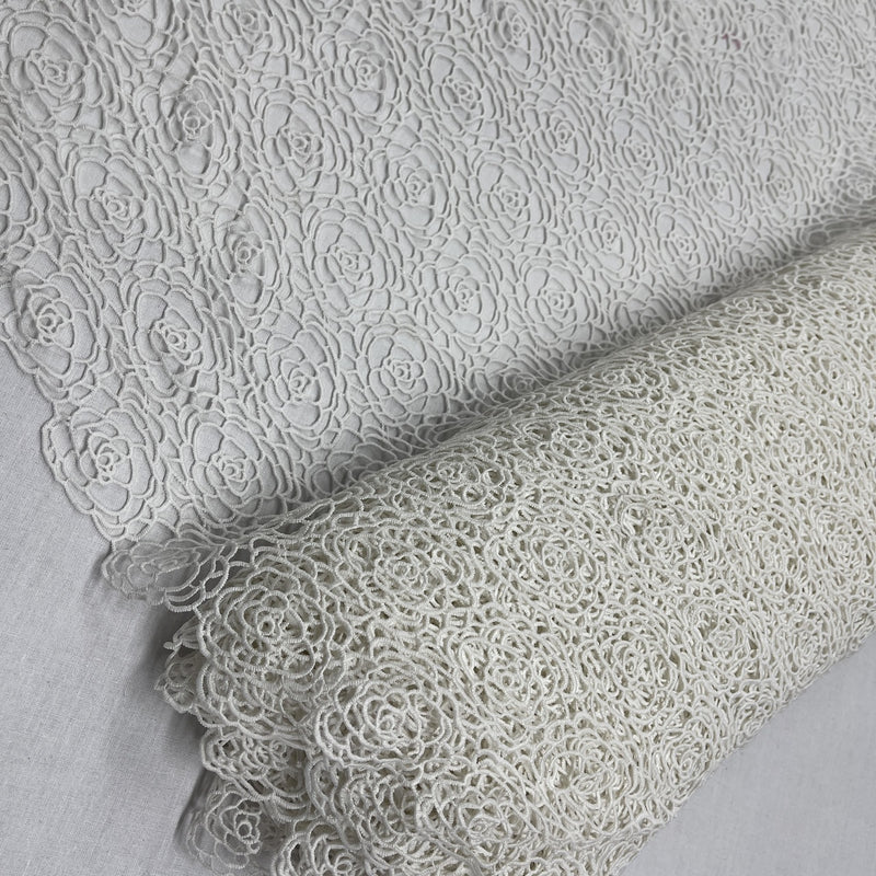 All Over Rose Guipure French Venice Lace Fabric, Cream