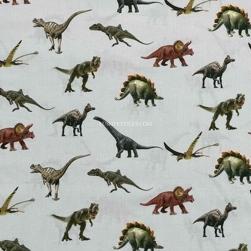 Dinosaurs Jurassic World Digital Cotton Craft Fabric, Silver