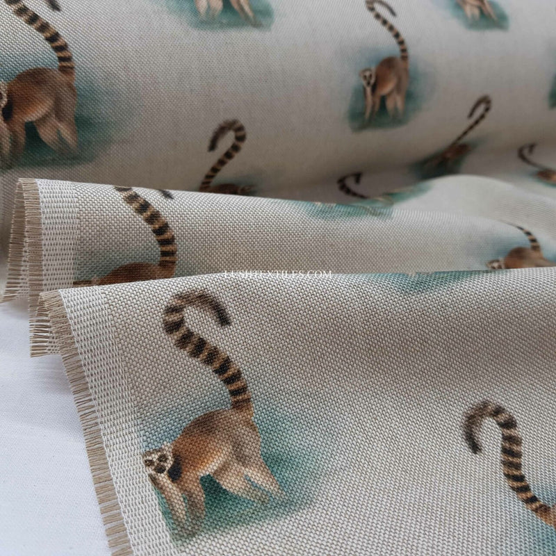 Digital Cotton Animal Linen Fabric, Lemurs