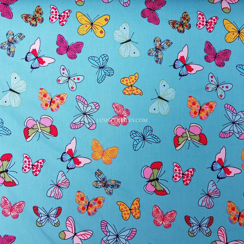 Colourful Butterflies 100% Cotton Poplin Fabric Rose and Hubble Dress, Mint