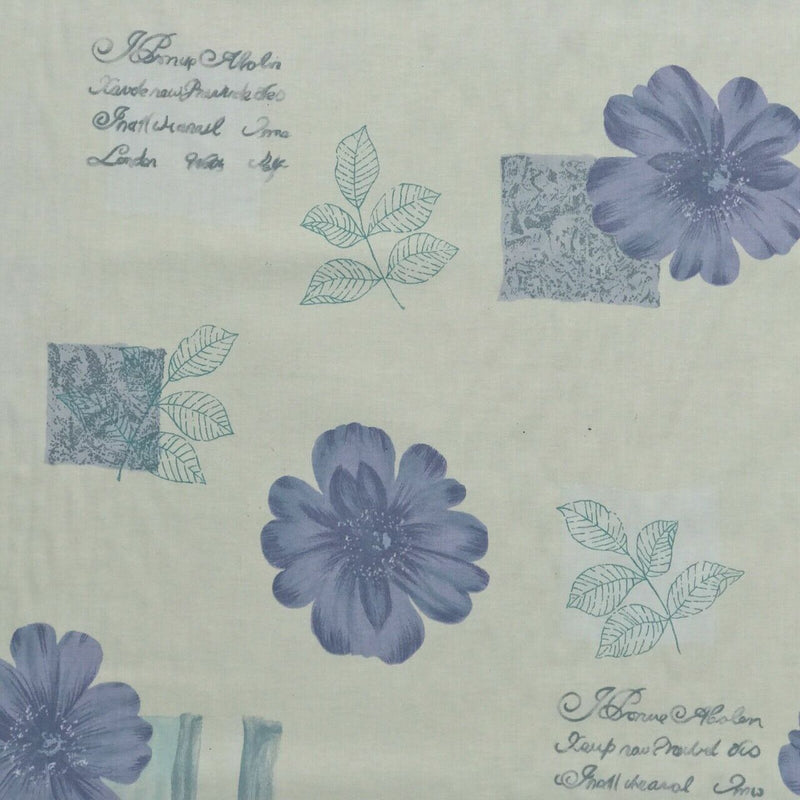 Cream & Lilac Flowers Vintage Cotton Curtain Fabric