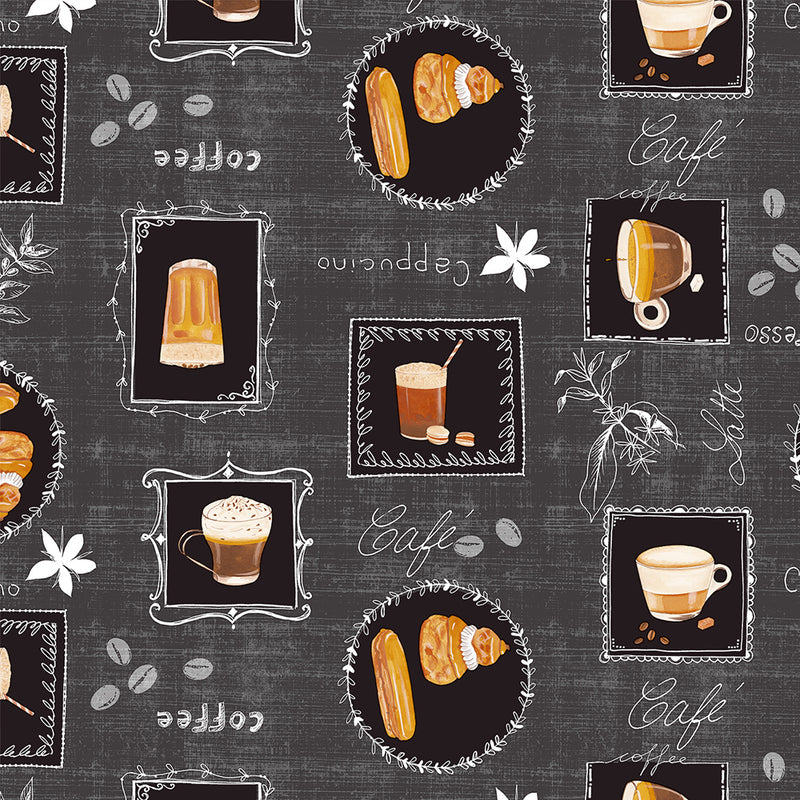 Cafe Coffee Print PVC Oilcloth Fabric