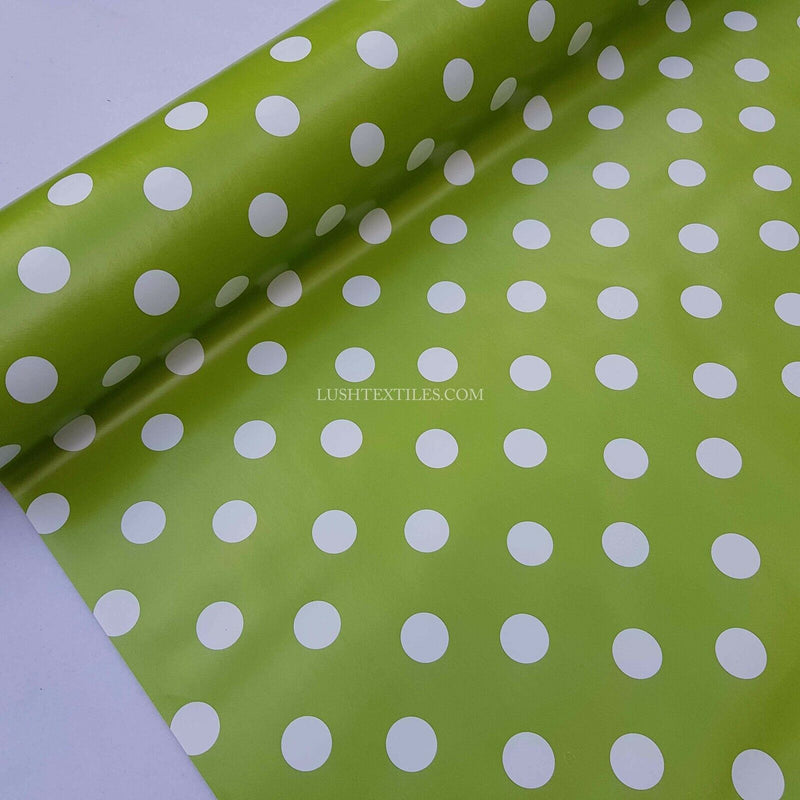 APPLE GREEN Spotty Oilcloth PVC Plastic Fabric Kitchen Tablecloth Protector 54”