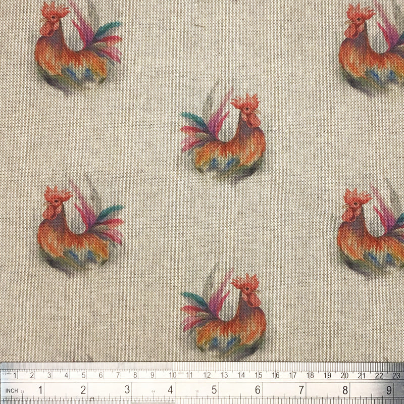 Digital Cotton Animal Linen Fabric, Roosters