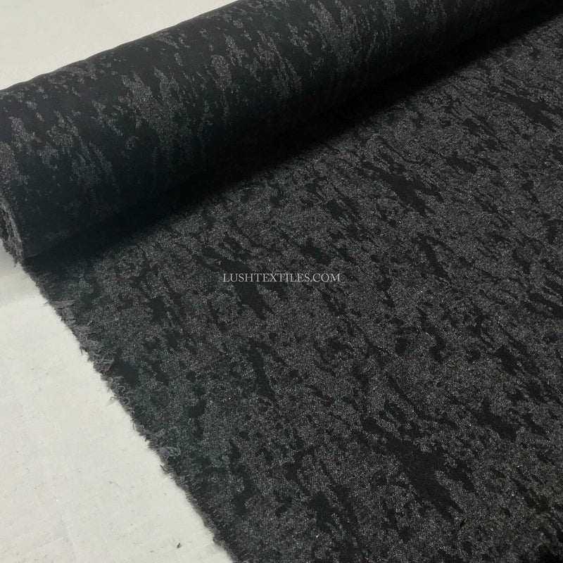 Camouflage Print Wool Blend Fabric, Black/Grey