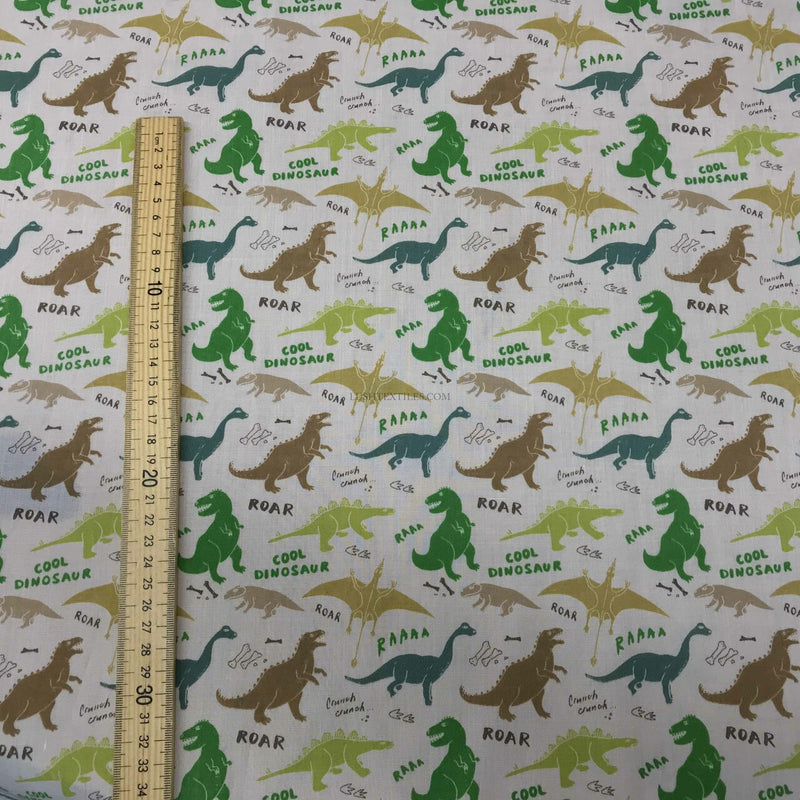 Fun Dinosaurs ROAR Polycotton Fabric, White