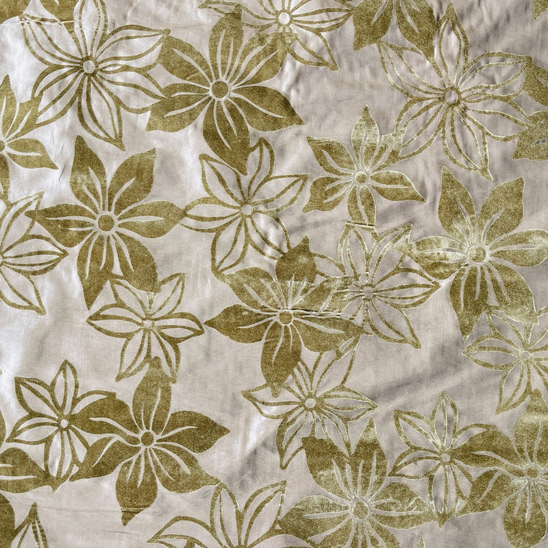 Brown Floral Velvet Flock Taffeta Fabric, Brown