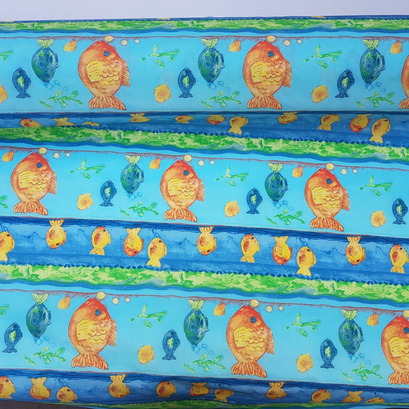 BLUE AQUARIUM FISH SEA LIFE WATER RESISTANT RIPSTOP FABRIC MATERIAL BY THE METRE