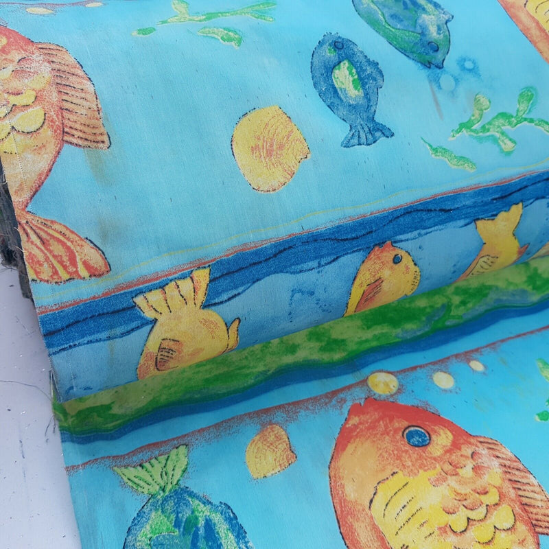 BLUE AQUARIUM FISH SEA LIFE WATER RESISTANT RIPSTOP FABRIC MATERIAL BY THE METRE