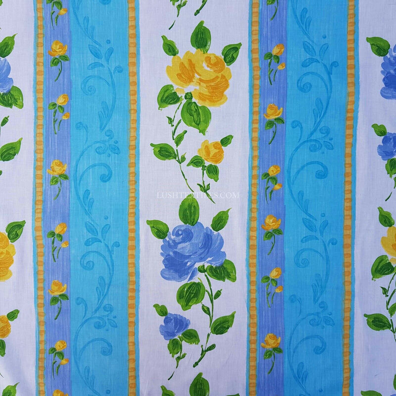 Blue Floral ROSES Striped Poly Cotton Sheeting Fabric NHS Bedspread Duvet Crafts