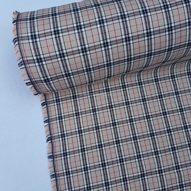 Beige Burberry Style Check Tartan Poly Viscose Dress Fabric