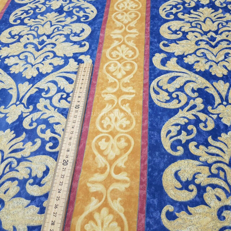 Damask Vintage Cotton Print Craft Fabric, Blue/Gold