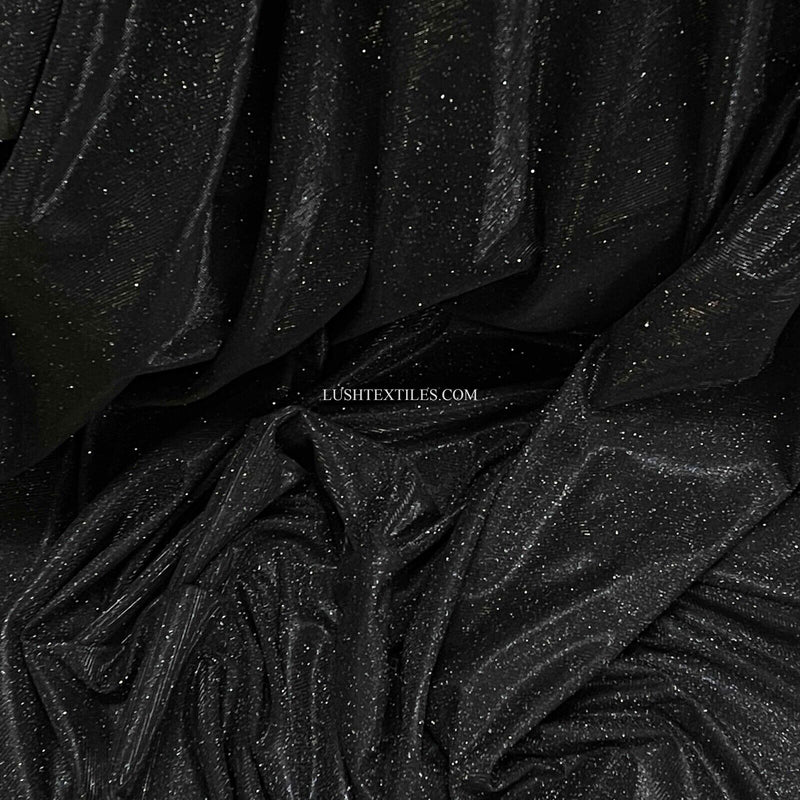 BLACK Sparkling Glitter Halloween Costumes Jersey Stretch Dress Fabric Backdrop