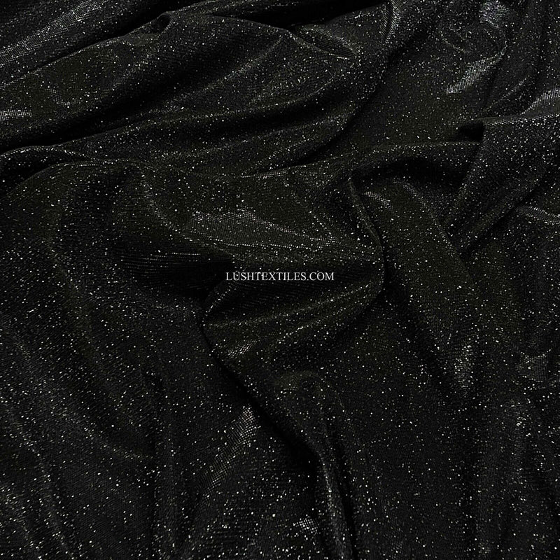 BLACK Sparkling Glitter Halloween Costumes Jersey Stretch Dress Fabric Backdrop