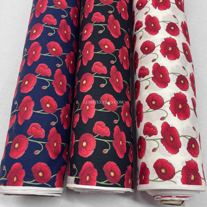 Tissu popeline 100% coton coquelicot rouge Rose &amp; Hubble Coquelicots floraux Queens Jubilee 