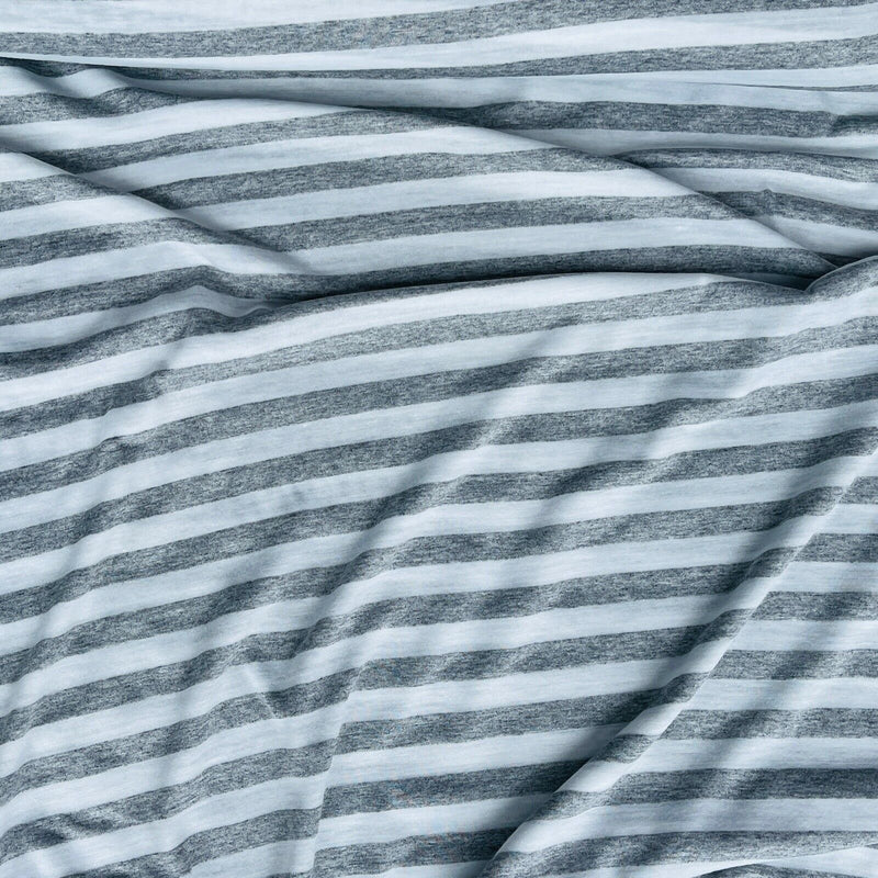 1cm/1/2" Grey/White Striped Print Cotton Viscose Jersey Dress Fabric 150 cm Wide