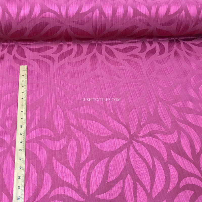 Cerise Hot Pink Leaves Floral Designer Upholstery Cushion Fabric Curtain Blinds