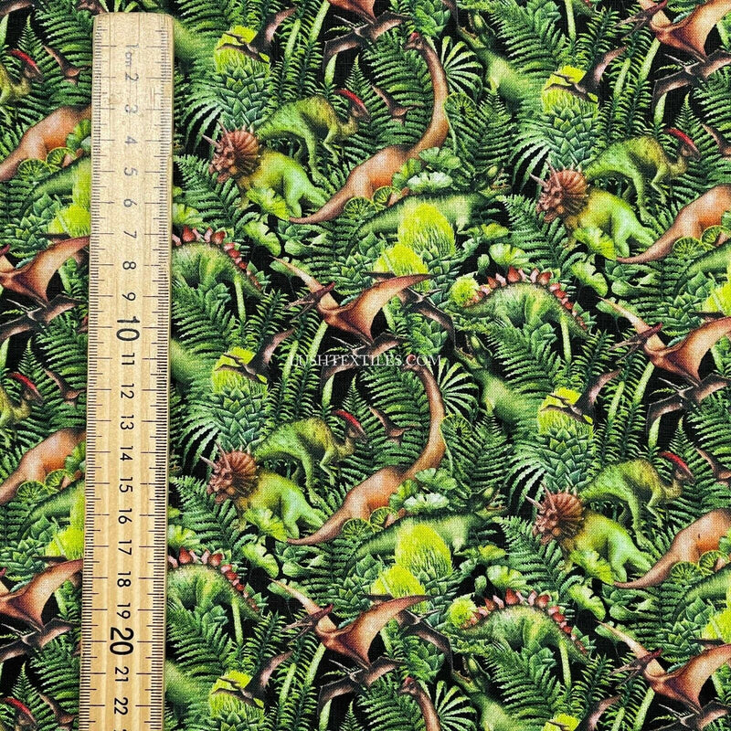 Tissu numérique 100 % coton Dinosaures de la jungle jurassique T-REX Crafty 140 cm de large