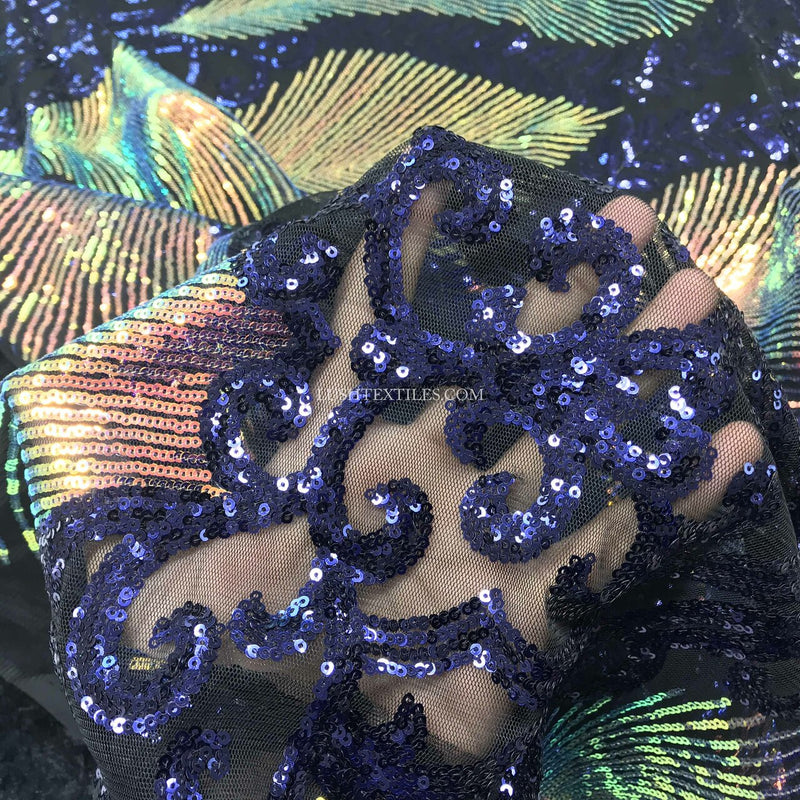 Embroidery D&G Chantilly Sequin Net Lace Fabric, Navy