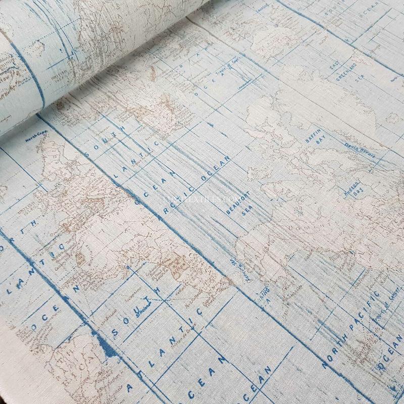 Atlantic Ocean Map Print Craft Fabric