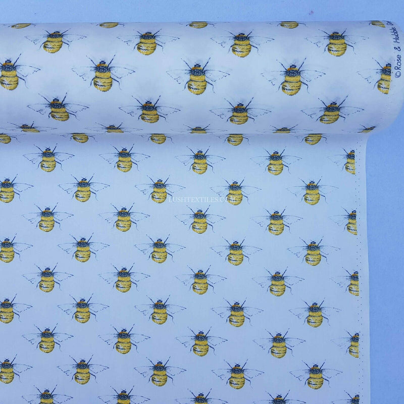 Bumblebee Print COTON Popeline Tissu Rose &amp; Hubble Robe Jupe, Ivoire/Crème