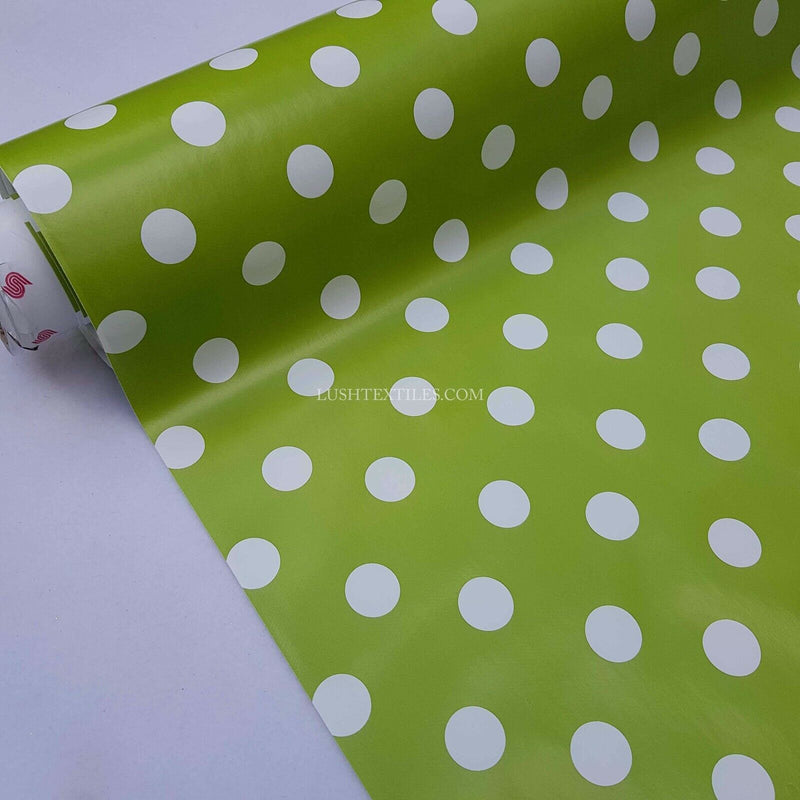 APPLE GREEN Spotty Oilcloth PVC Plastic Fabric Kitchen Tablecloth Protector 54”