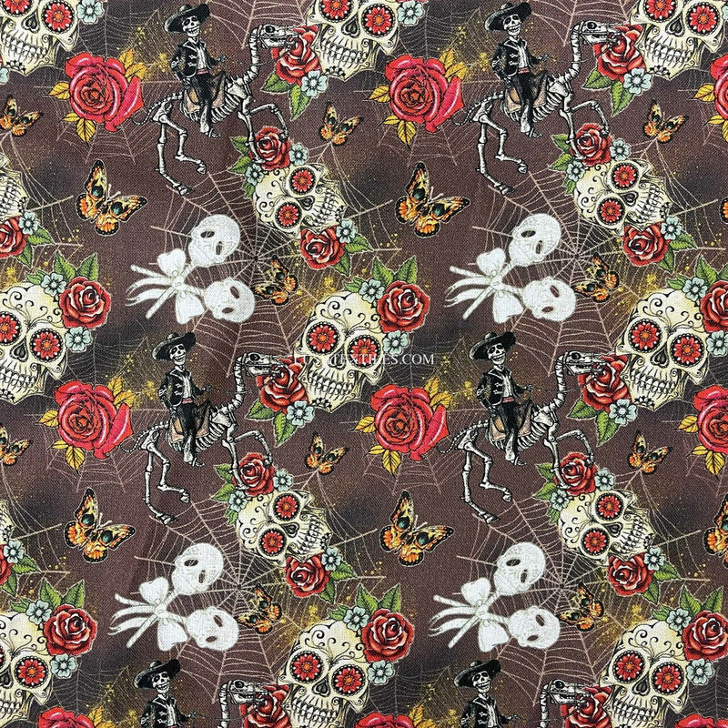 Day Of The Dead Digital Cotton Craft Fabric, Brown