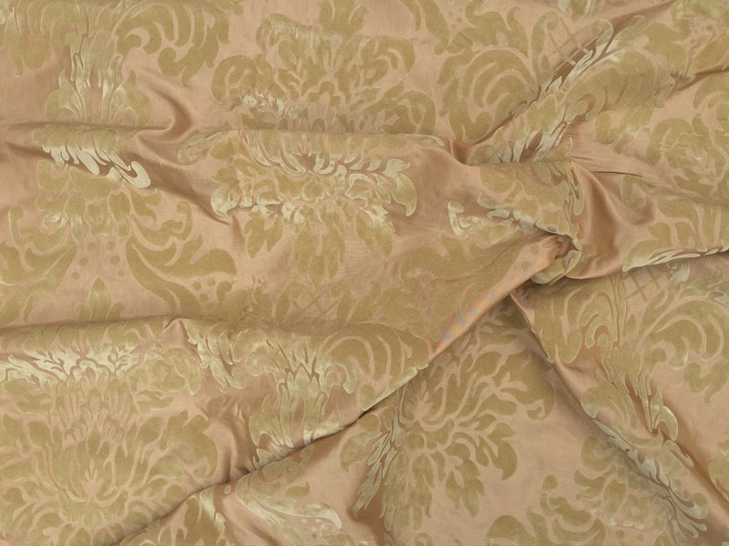 Gold Damask Velvet Flock Taffeta Fabric