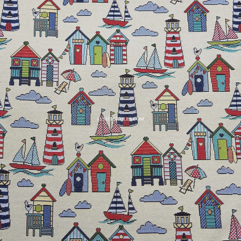 Beach Huts Print Tapestry Upholstery Fabric