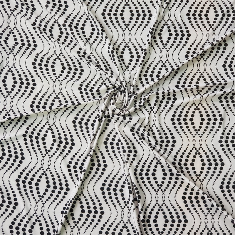 Tissu pour robe en lycra noir à pois, blanc