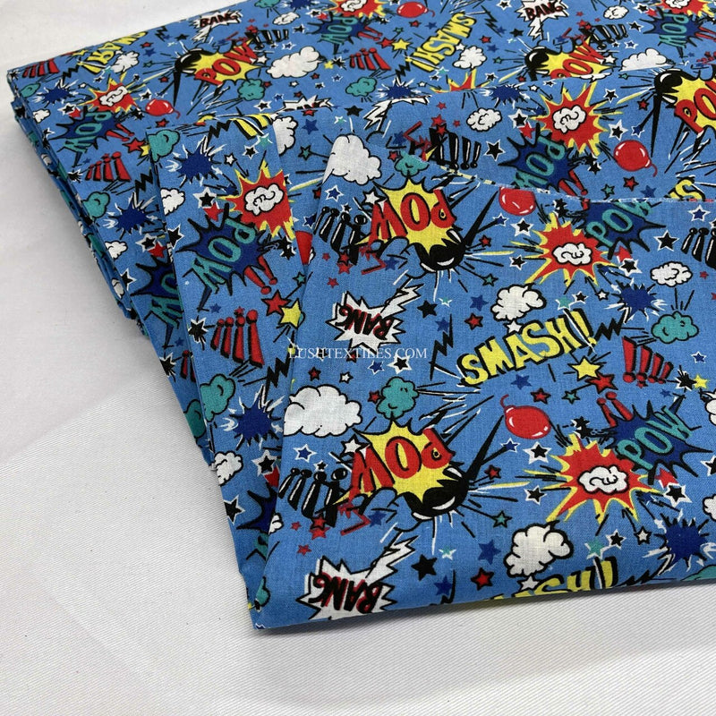 Tissu en coton Comic Kids Pow Smash, turquoise