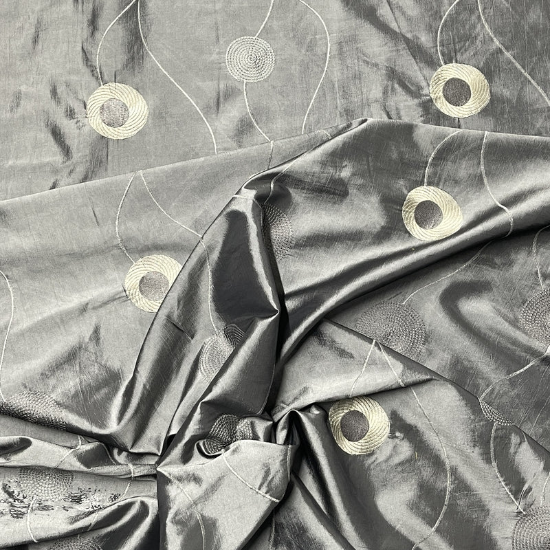 Embroidery Circle Taffeta Fabric, Silver