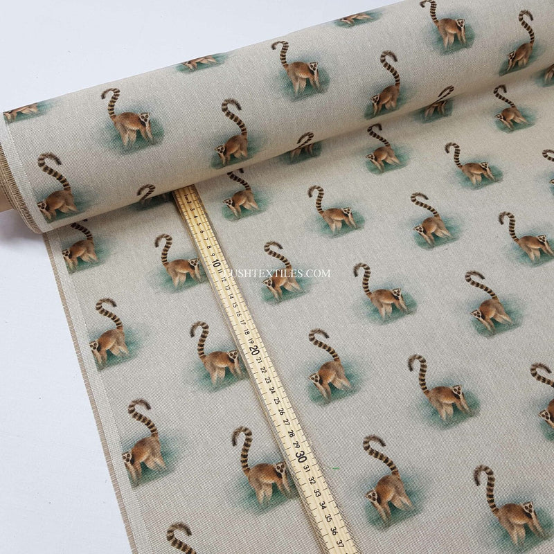 Digital Cotton Animal Linen Fabric, Lemurs