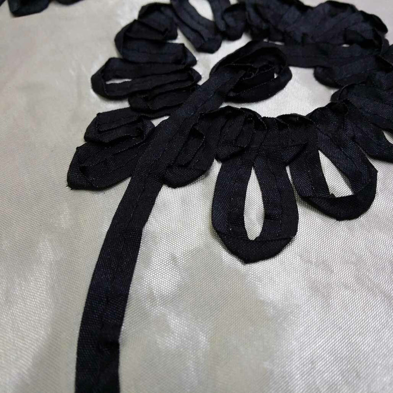 Black Sunflower Ribbon Taffeta Fabric, Cream