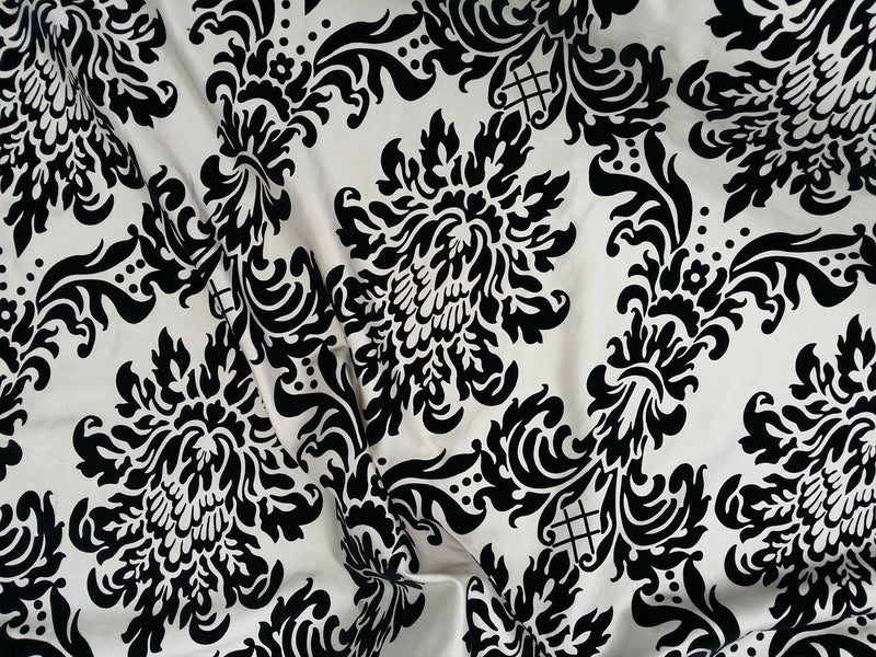 Black Damask Velvet Flock Taffeta Fabric, Taupe