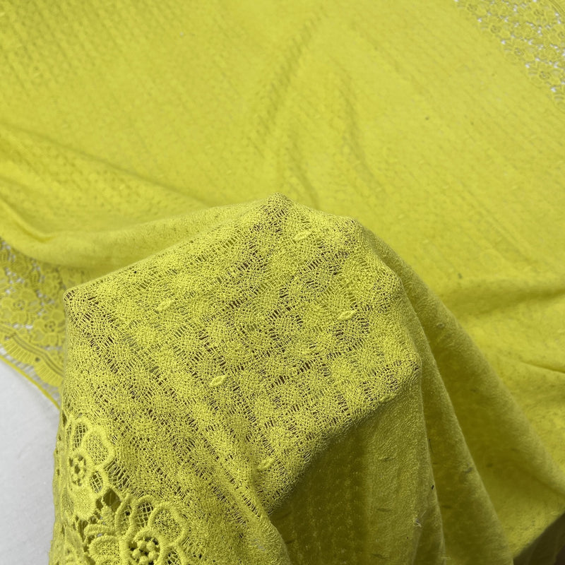 Daisy Floral Embroidery French Venice Lace Fabric, Lime Green