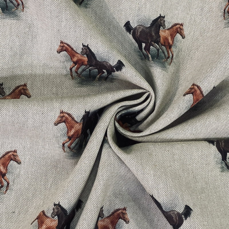 Tissu en coton lin numérique cheval au galop