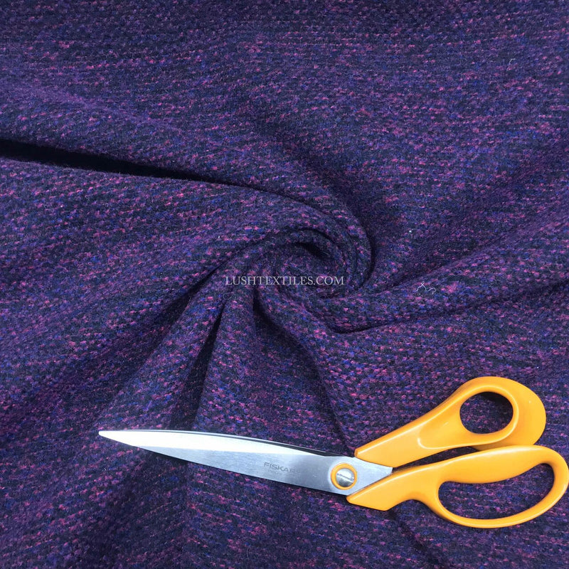 Barleycorn Tweed Wool Blend Fabric Herringbone, Purple