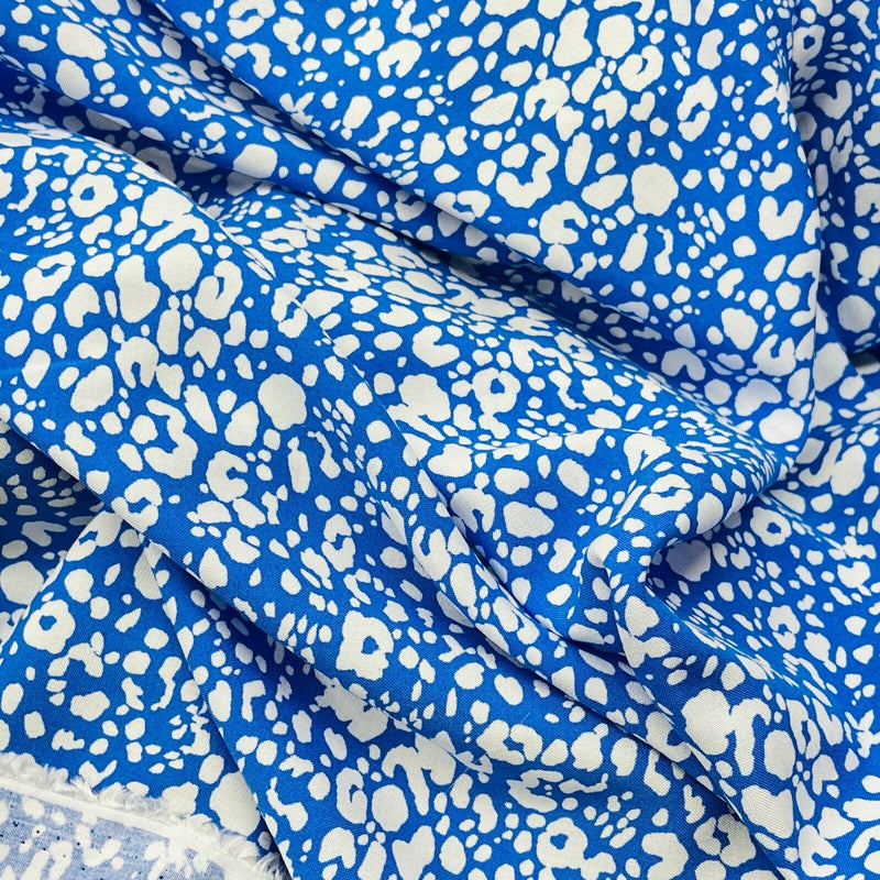 DESIGNER ABSTRACT 100% VISCOSE MAROCAINE DRESS FABRIC - 135cm WIDE Blue / IVORY