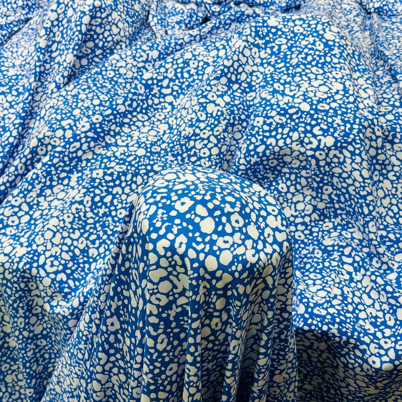 DESIGNER ABSTRACT 100% VISCOSE MAROCAINE ROBE TISSU - 135cm DE LARGE Bleu / IVOIRE