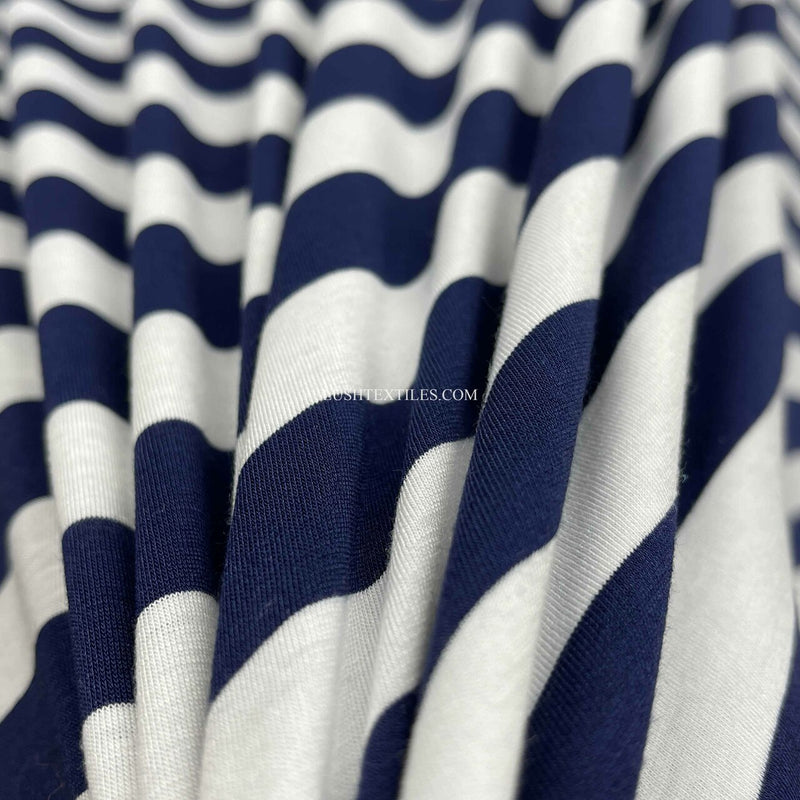 1" Stripe French Navy Striped Lycra Jersey Fabric, Navy/White