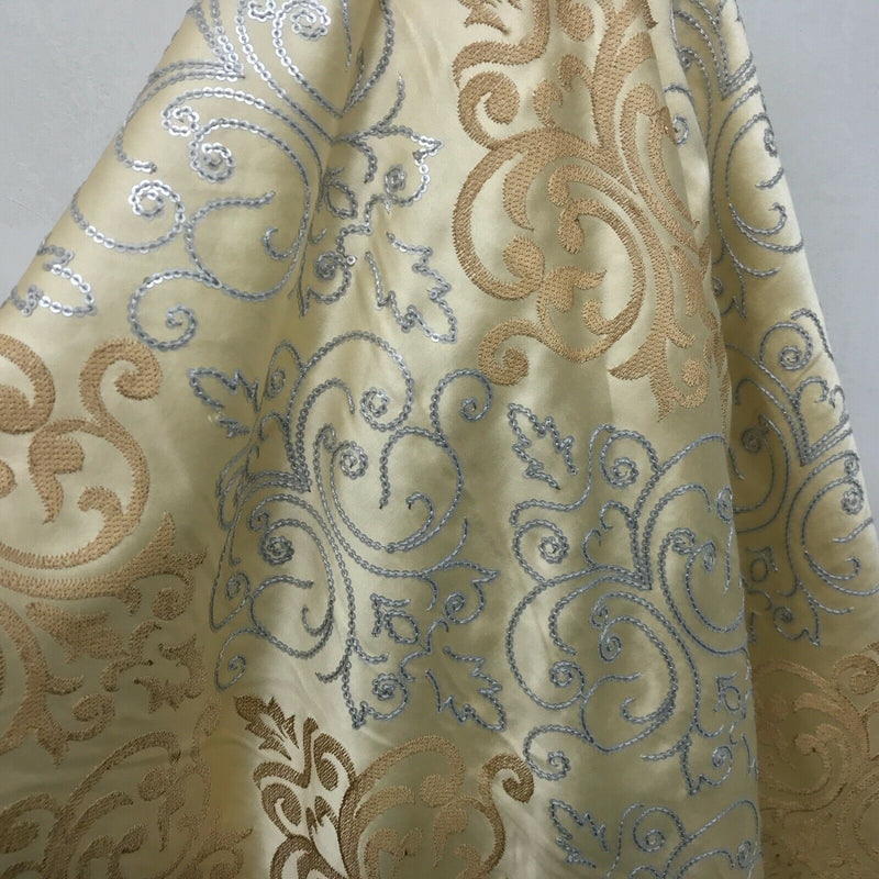 DAMASK Pearl Sequin Satin Wedding Bridal Dress Cotton Curtain Upholstery Fabric