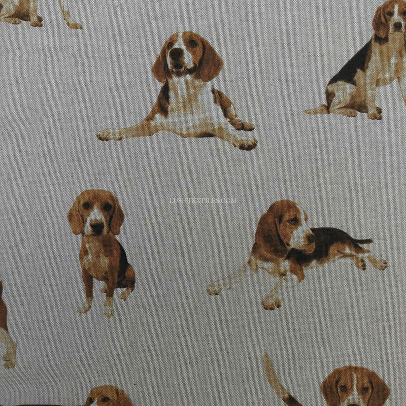 Tissu en coton et lin à impression numérique Beagle Dogs