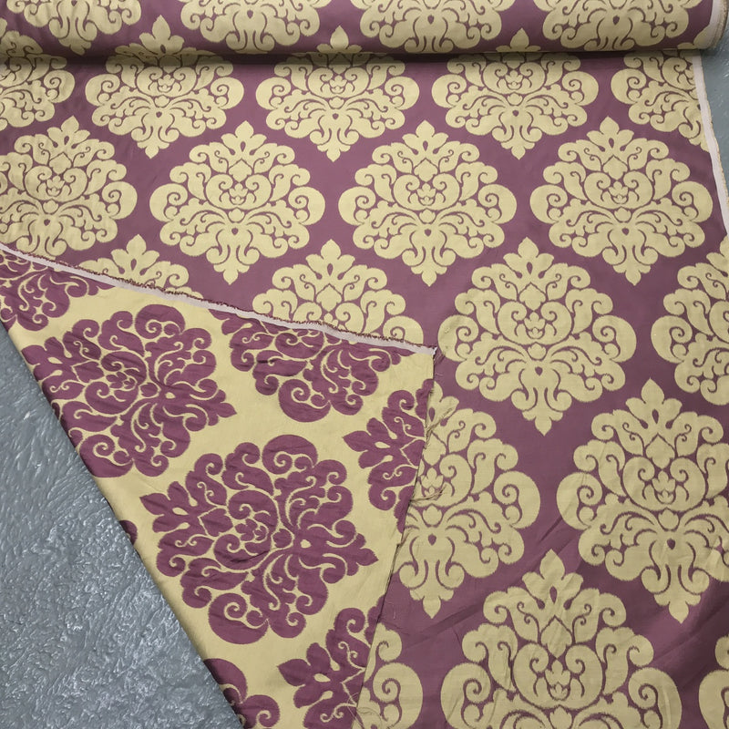 Beige Damask Upholstery Curtain Brocade Fabric, Purple