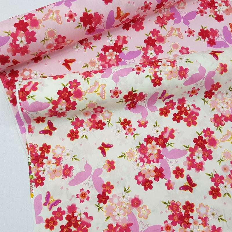 Butterfly Floral Flowers Rose & Hubble Cotton Fabric