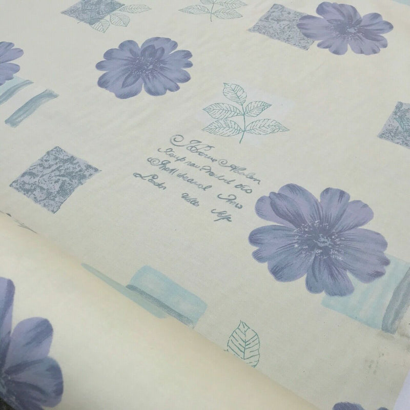 Cream & Lilac Flowers Vintage Cotton Curtain Fabric