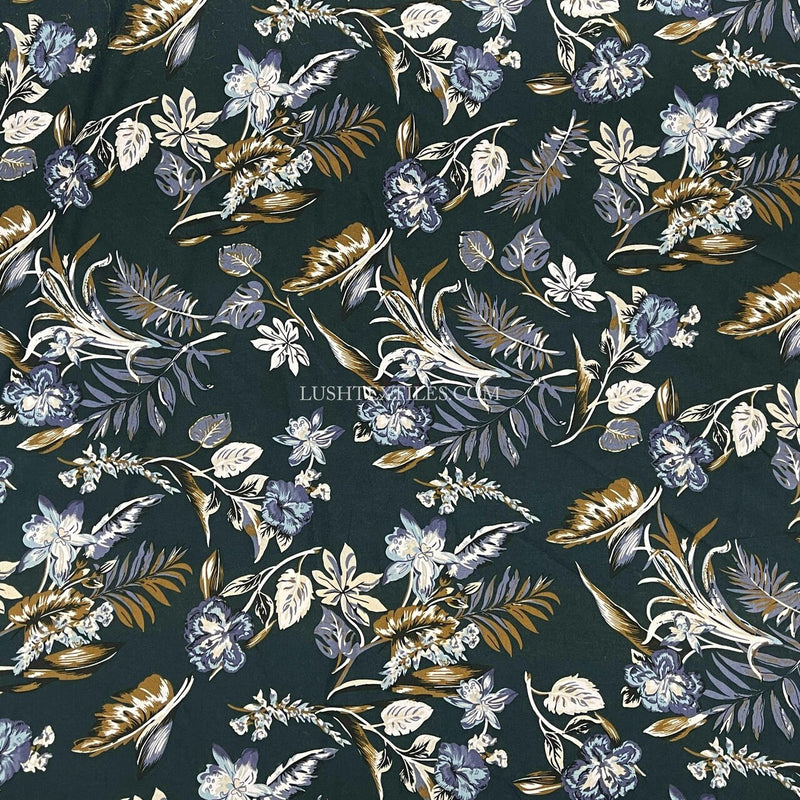 Floral Flowers Printed Viscose Dress Fabric, Navy