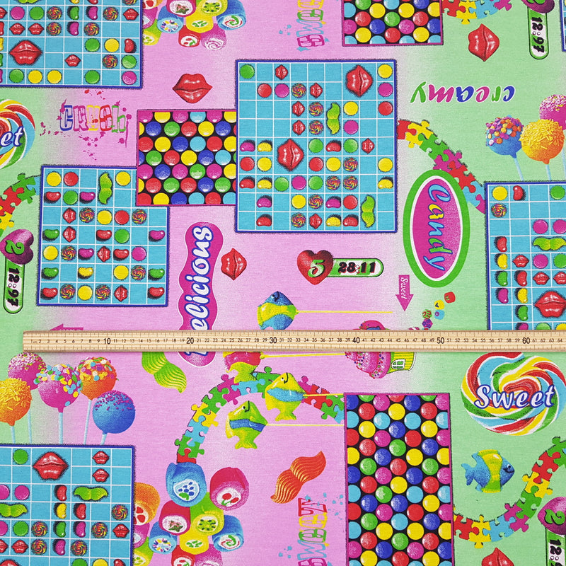 Tissu en toile de coton imprimé Candy Crush Sweets